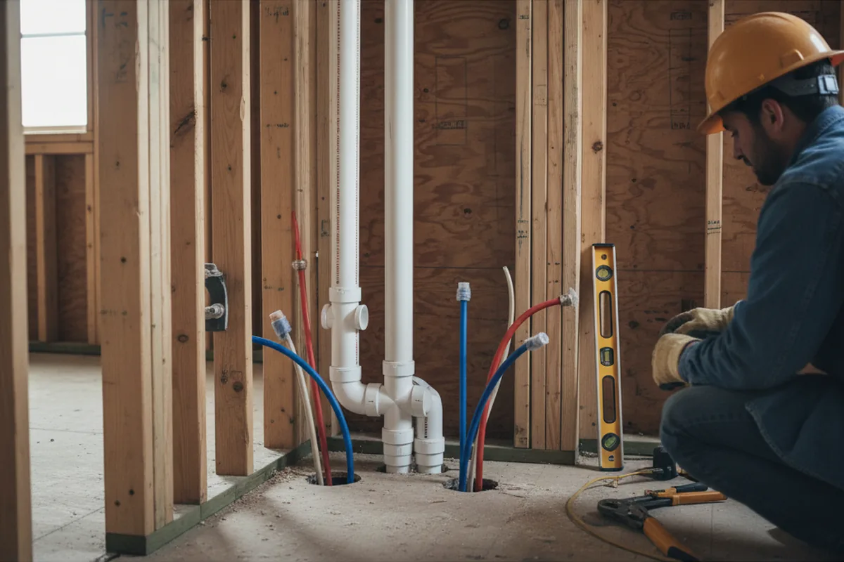 Drain and supply rough-in during Leak Detection in Darien